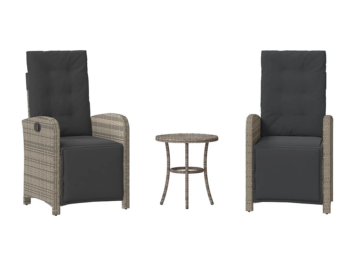 3 peças conjunto bistrô com almofadões vime PE cinza