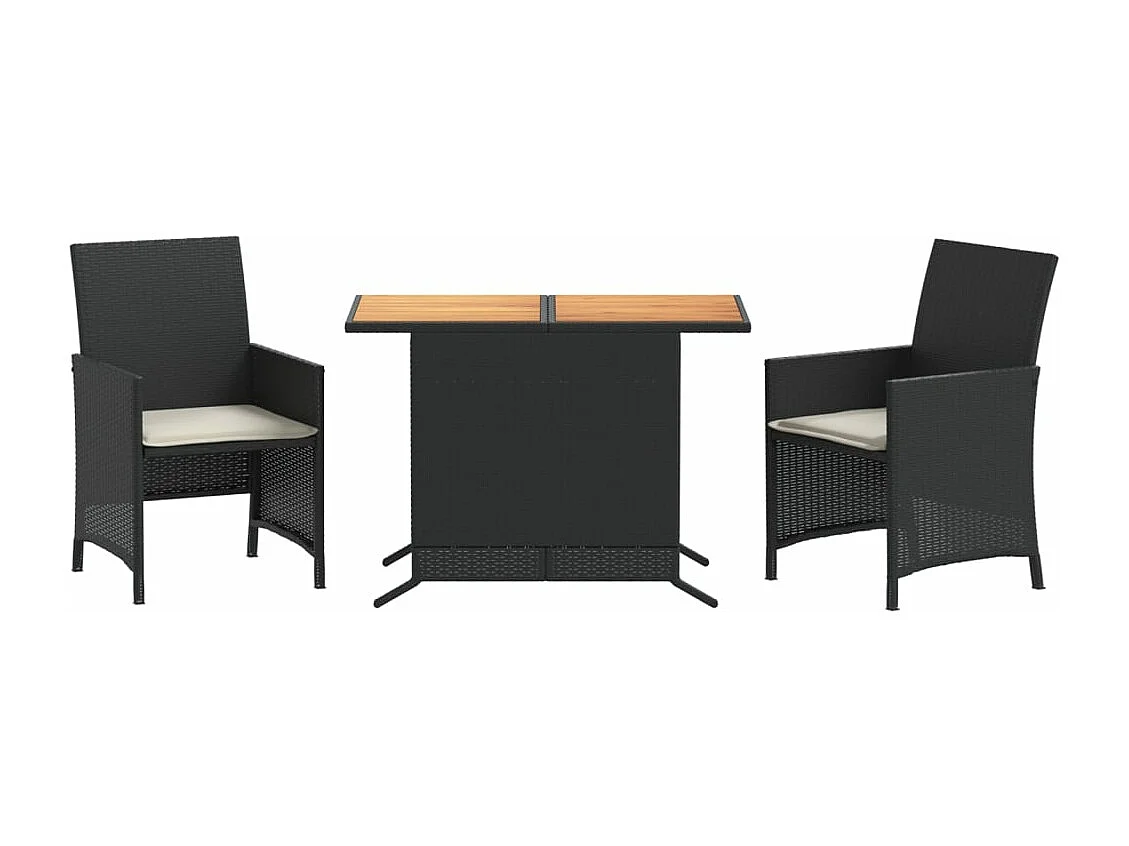 3 peças conjunto de bistrô com almofadões vime PE preto