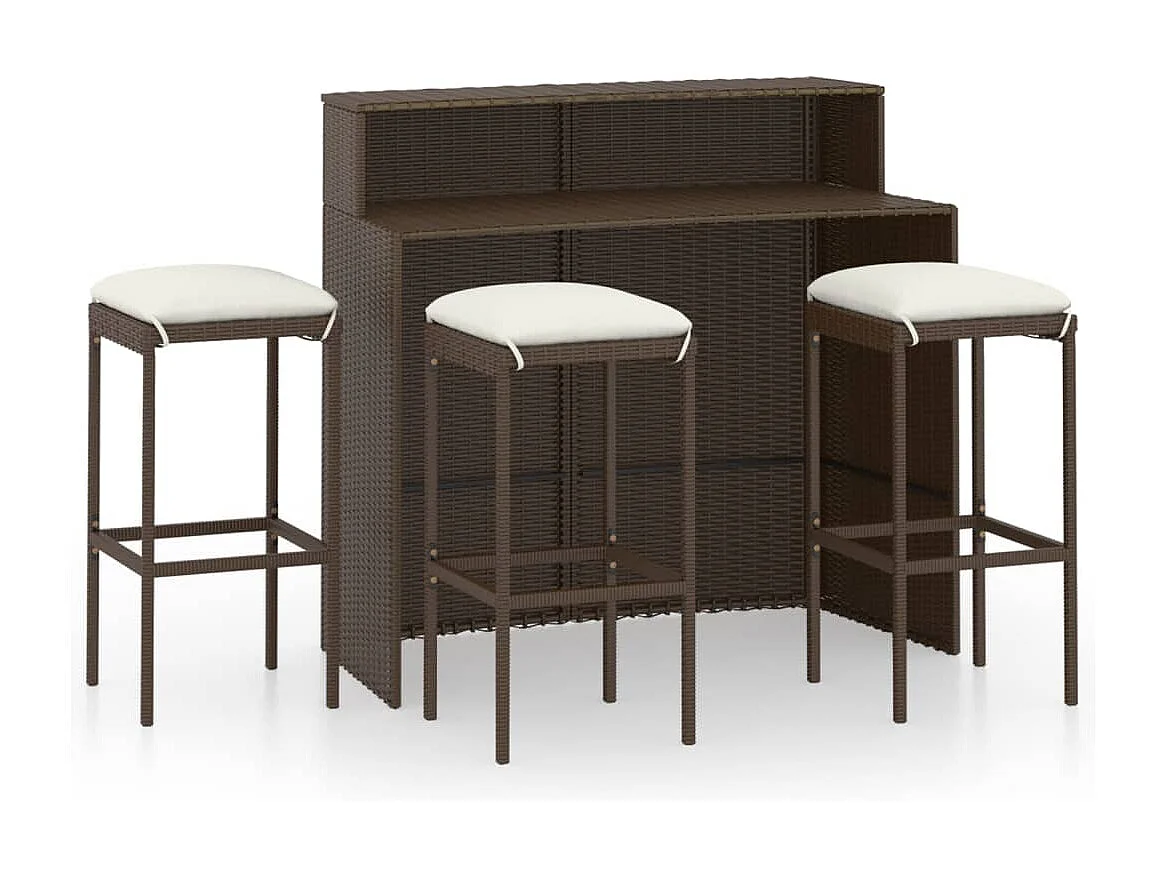 Ensemble de bar de jardin avec coussins 4 pièces Marron