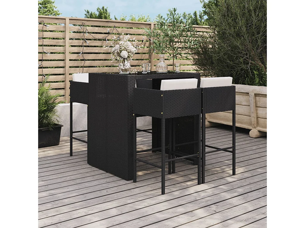 Ensemble de bar de jardin 5 pièces avec coussins noir poly rotin