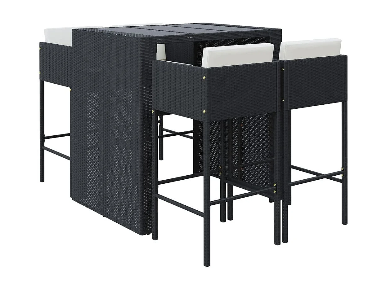 Ensemble de bar de jardin 5 pièces avec coussins noir poly rotin