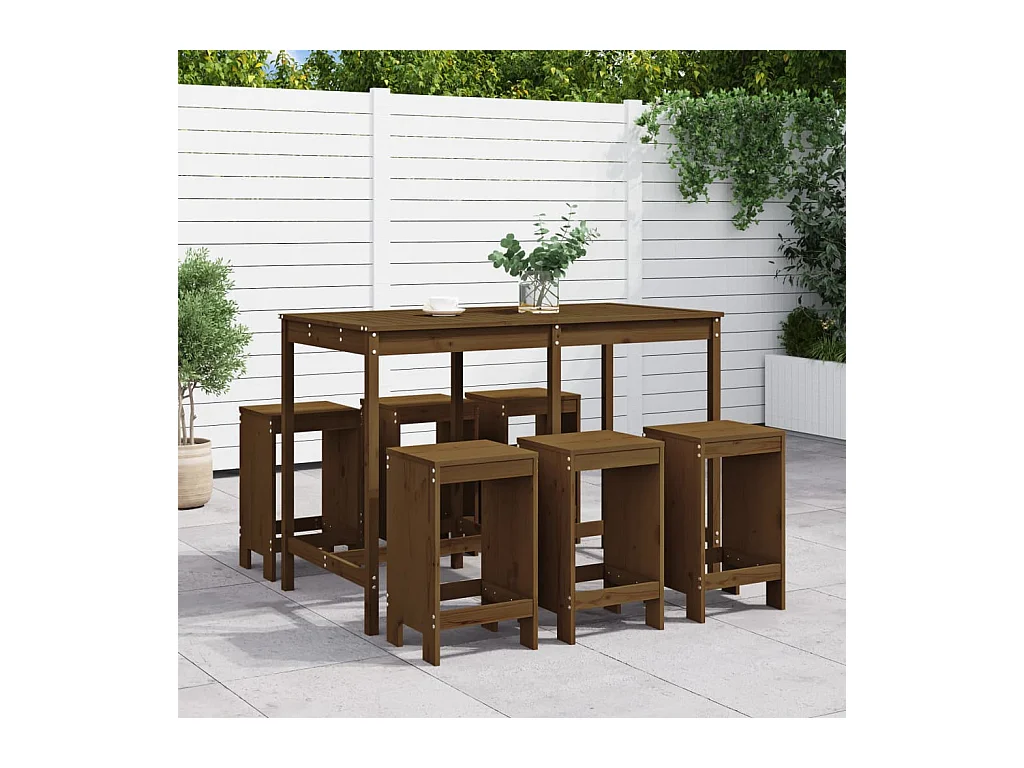 Ensemble de bar de jardin 7 pièces marron miel bois de pin massif