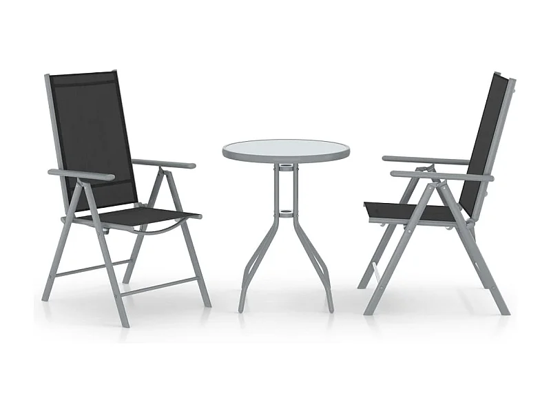 Mobilier de bistro 3 pièces Aluminium et textilène Argenté