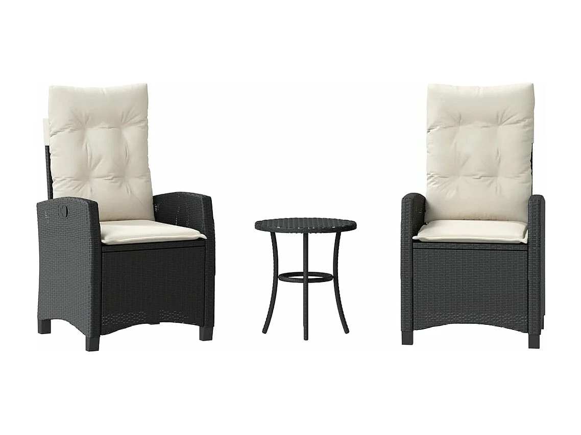 Ensemble de bistro 3 pièces avec coussins noir résine tressée