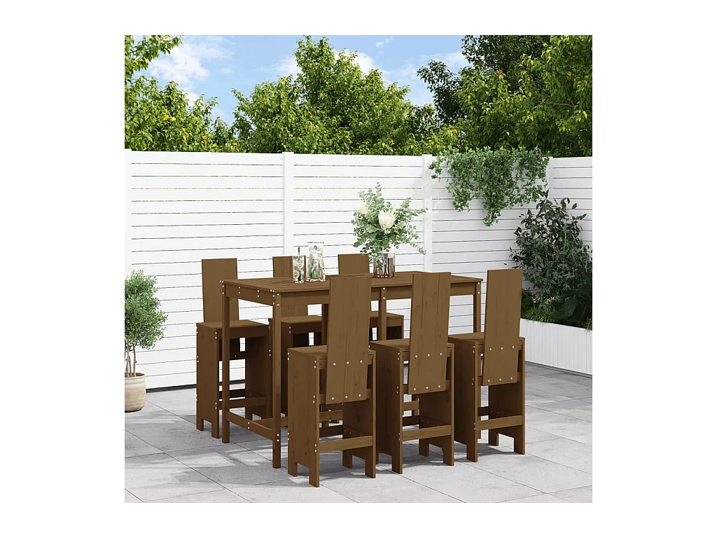 Ensemble de bar de jardin 7 pièces marron miel bois de pin massif