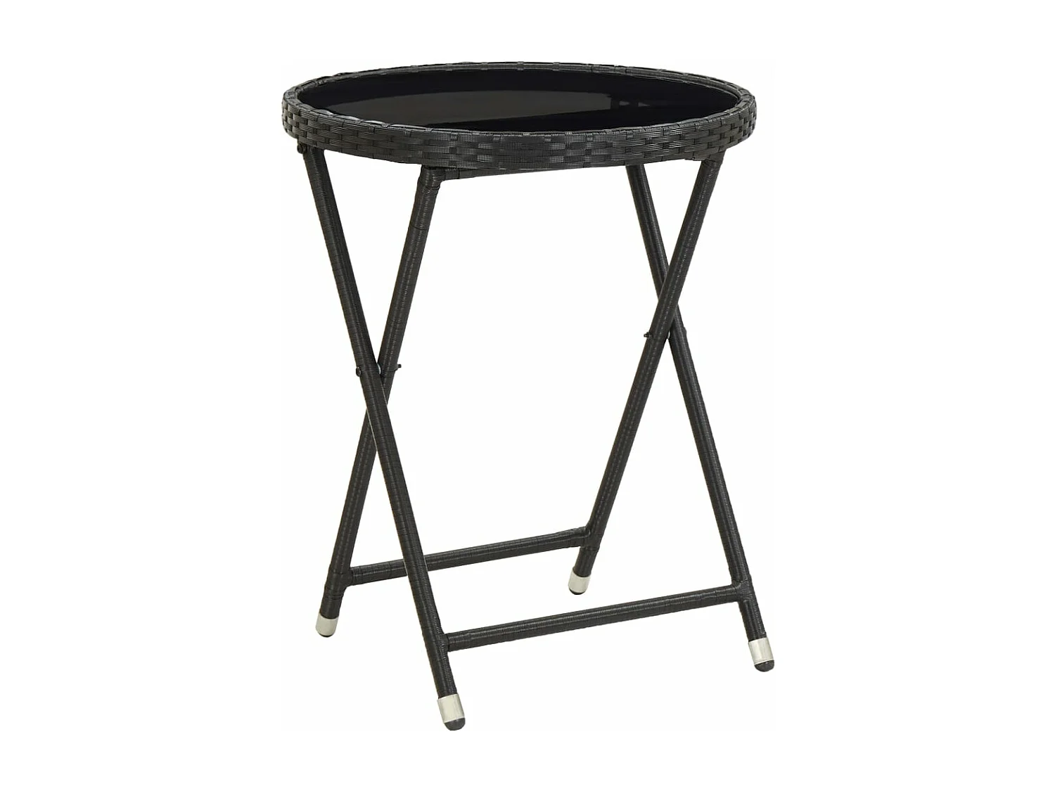 3 peças conjunto bistrô p/ jardim vime PE e vidro temperado preto