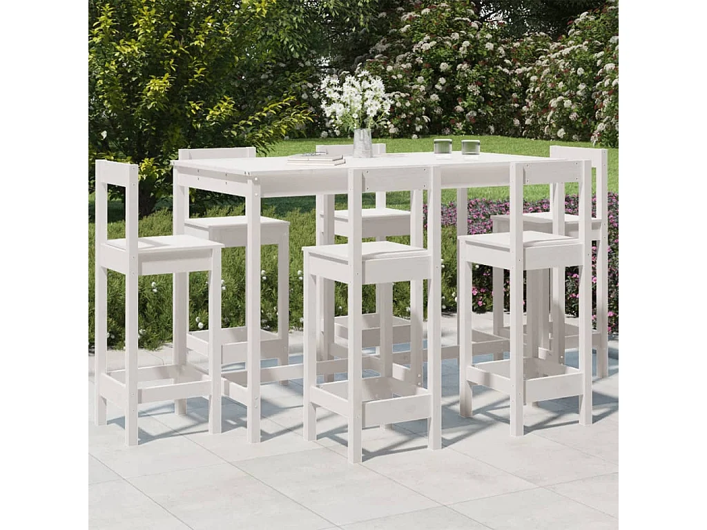 Ensemble de bar de jardin 7 pièces blanc bois de pin massif