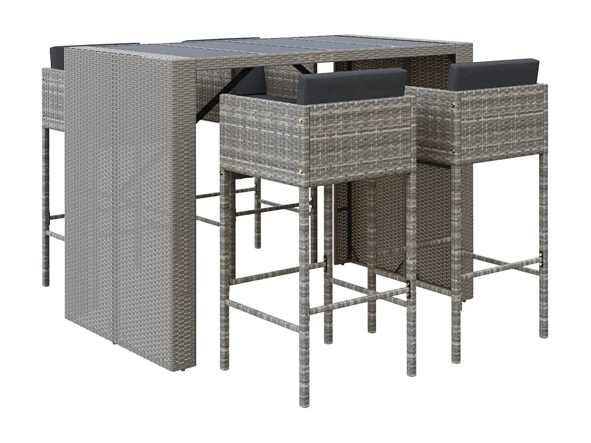 Ensemble de bar de jardin 5 pièces avec coussins gris poly rotin