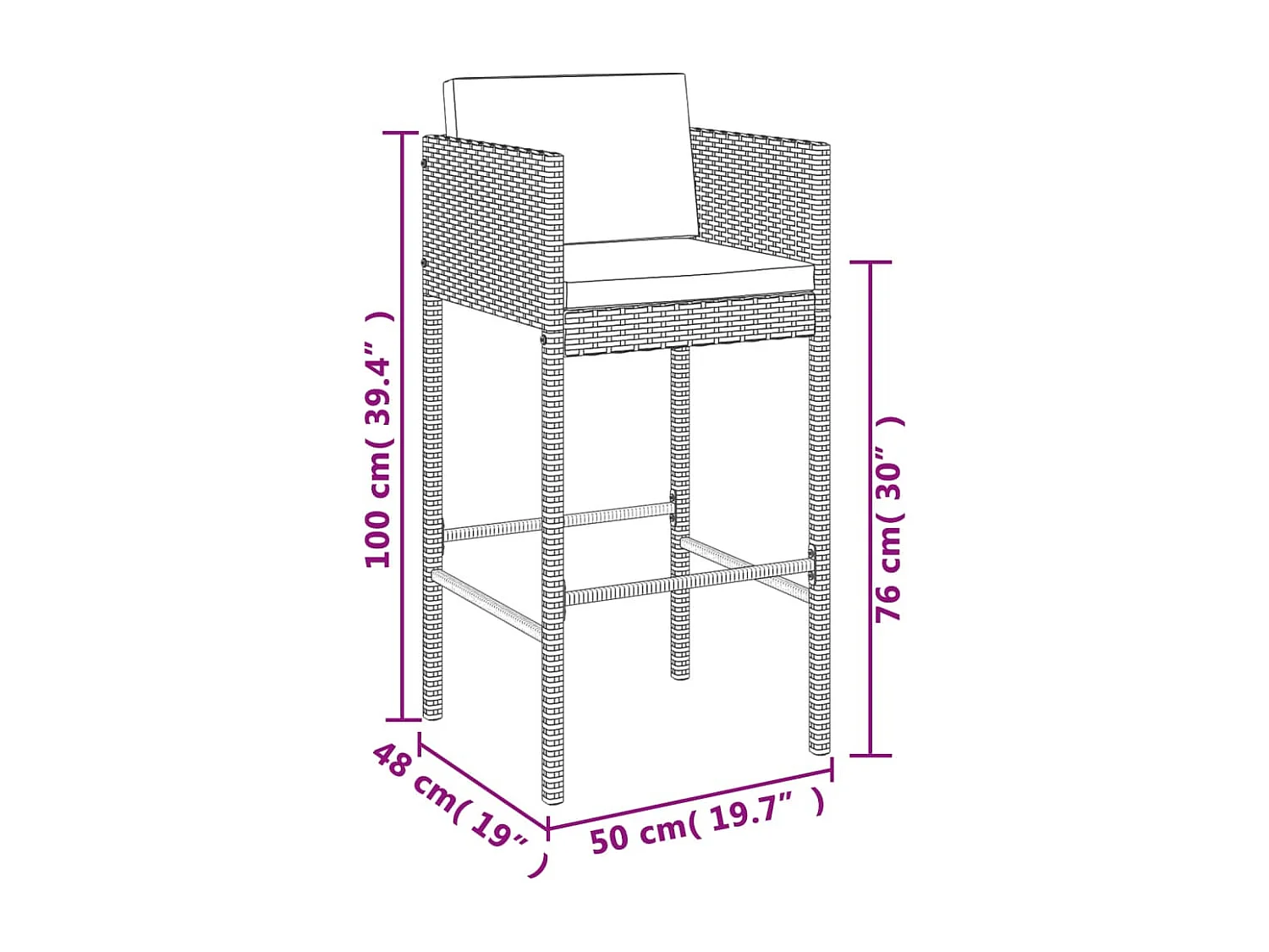 Ensemble de bar de jardin 5 pièces avec coussins gris poly rotin