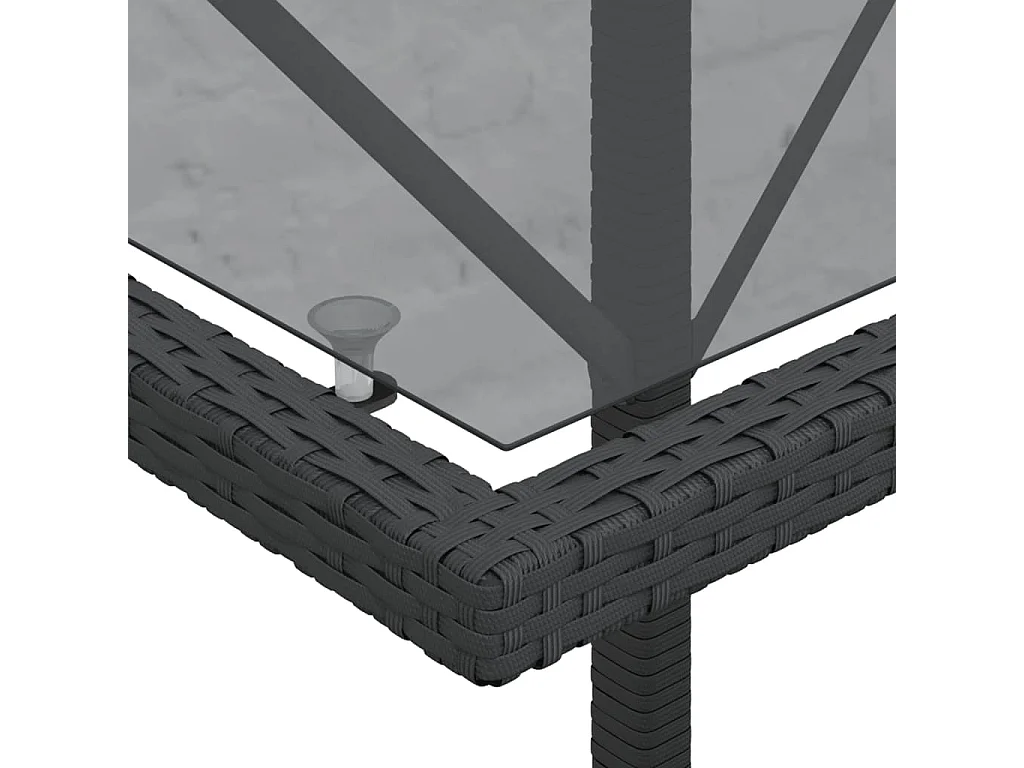 3 peças conjunto de bistrô com almofadões vime PE preto