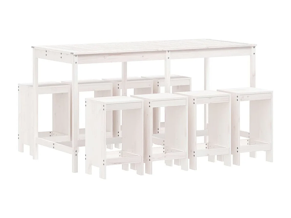 Ensemble de bar de jardin 9 pièces blanc bois de pin massif