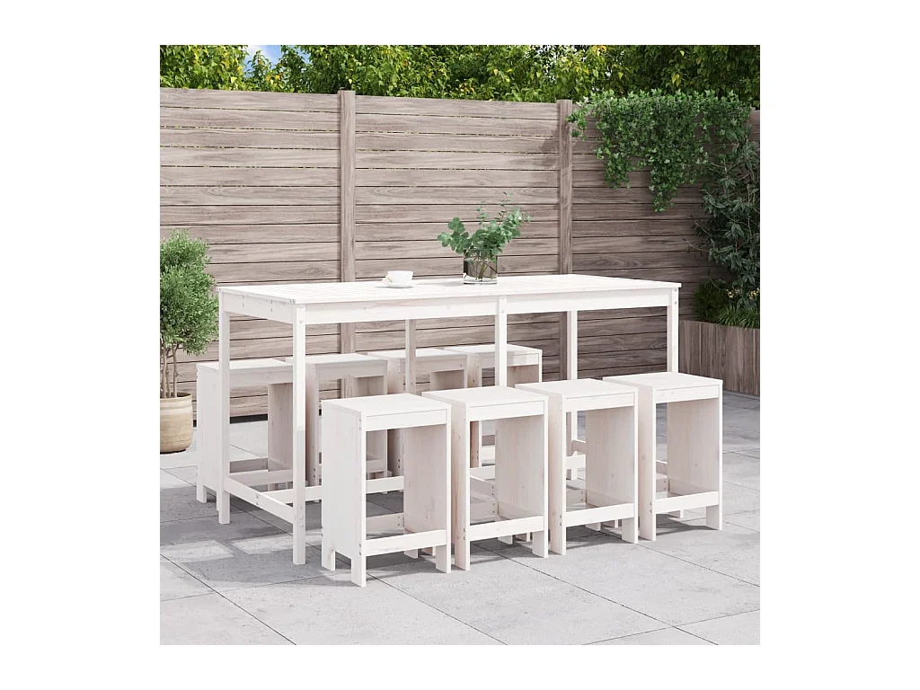 Ensemble de bar de jardin 9 pièces blanc bois de pin massif