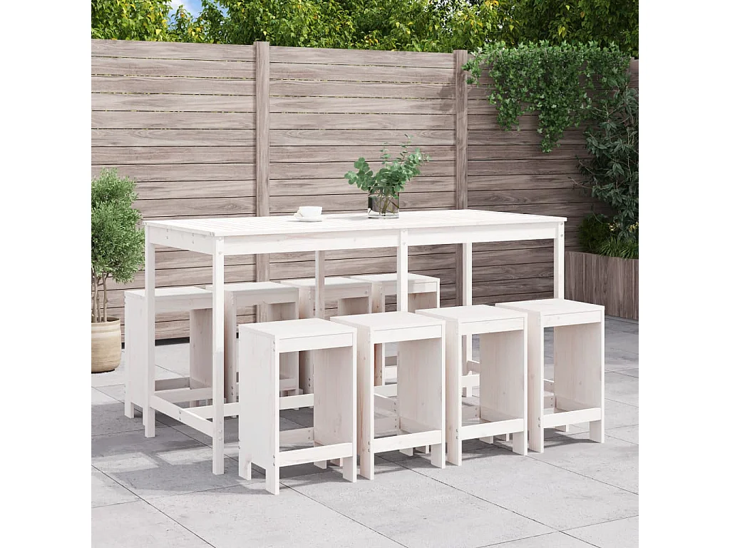 Ensemble de bar de jardin 9 pièces blanc bois de pin massif