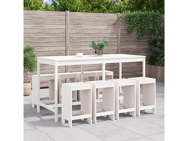 Ensemble de bar de jardin 9 pièces blanc bois de pin massif
