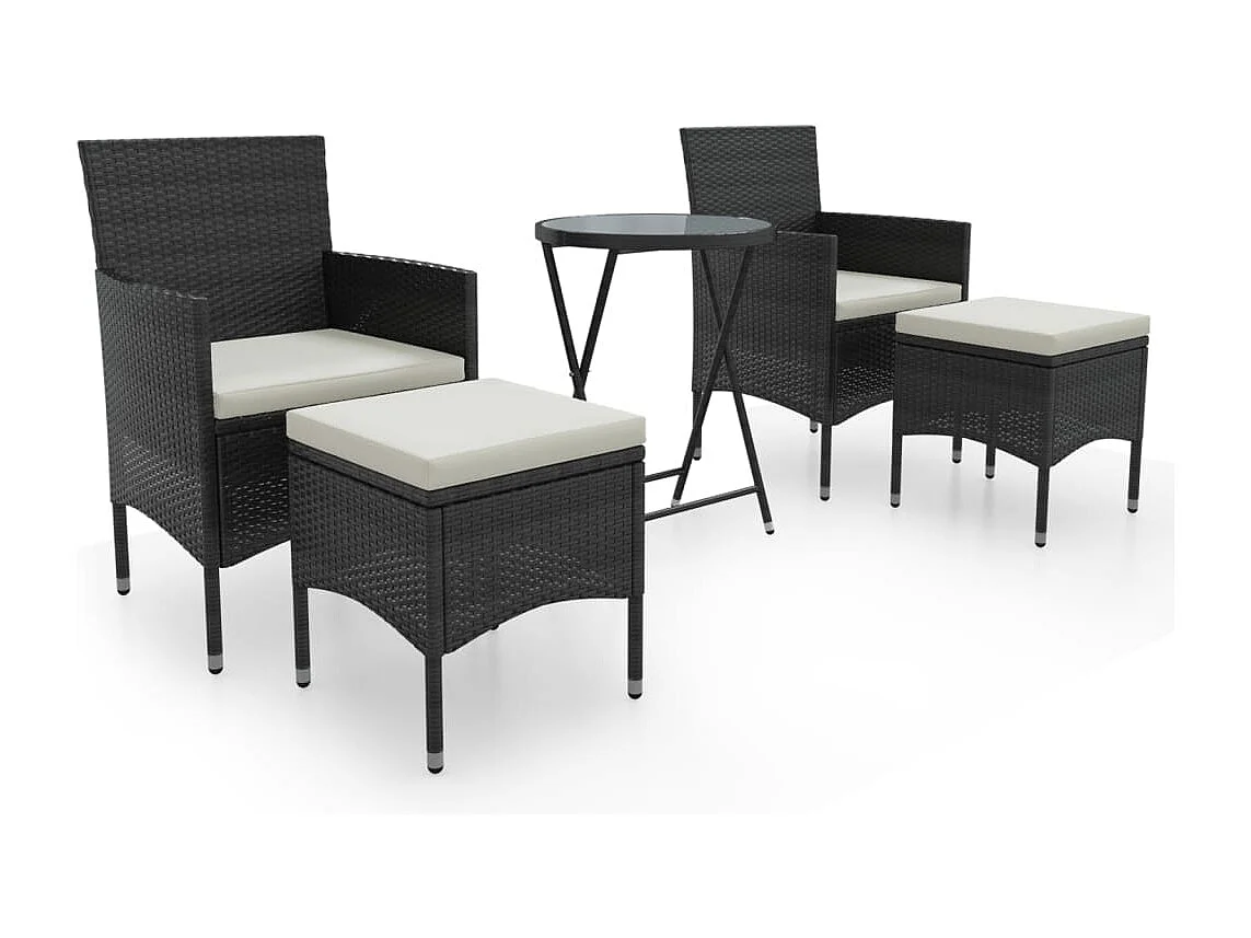 5 peças conjunto bistrô de jardim vime PE e vidro temperado preto