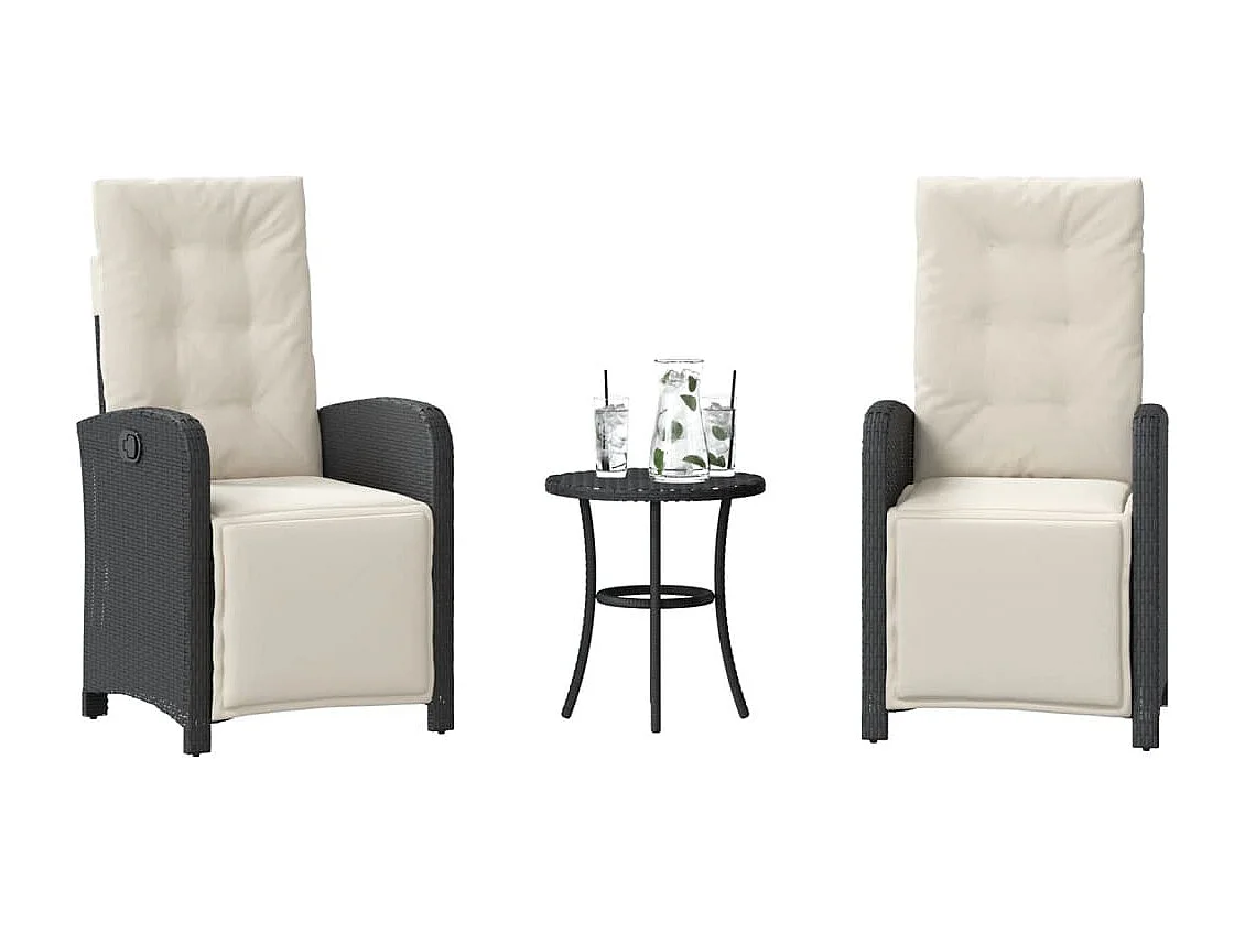 Ensemble de bistro 3 pièces avec coussins noir résine tressée