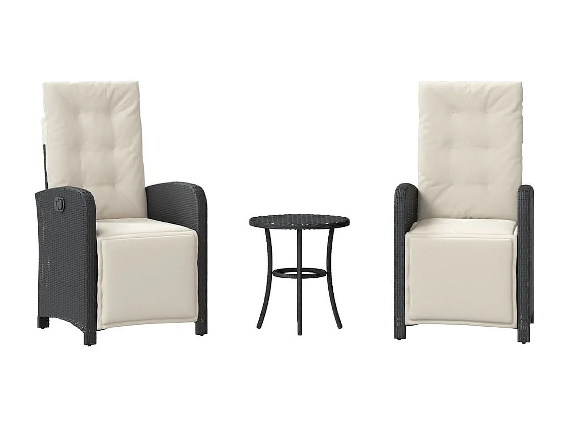 Ensemble de bistro 3 pièces avec coussins noir résine tressée