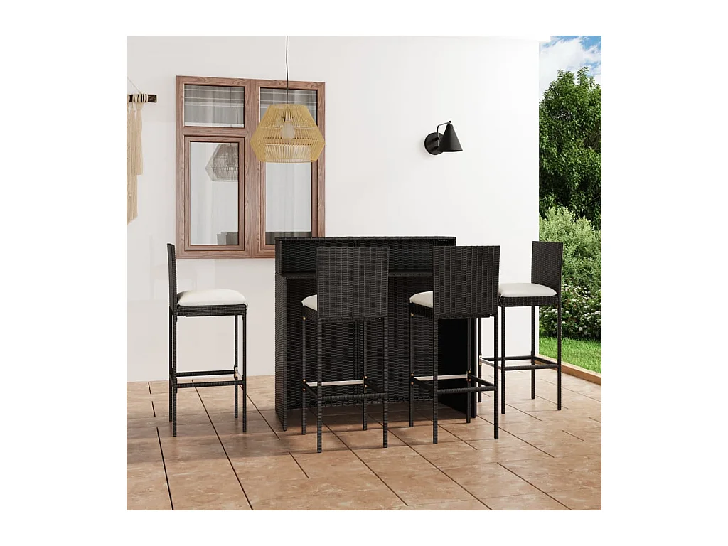 Ensemble de bar de jardin avec coussins 5 pièces Noir
