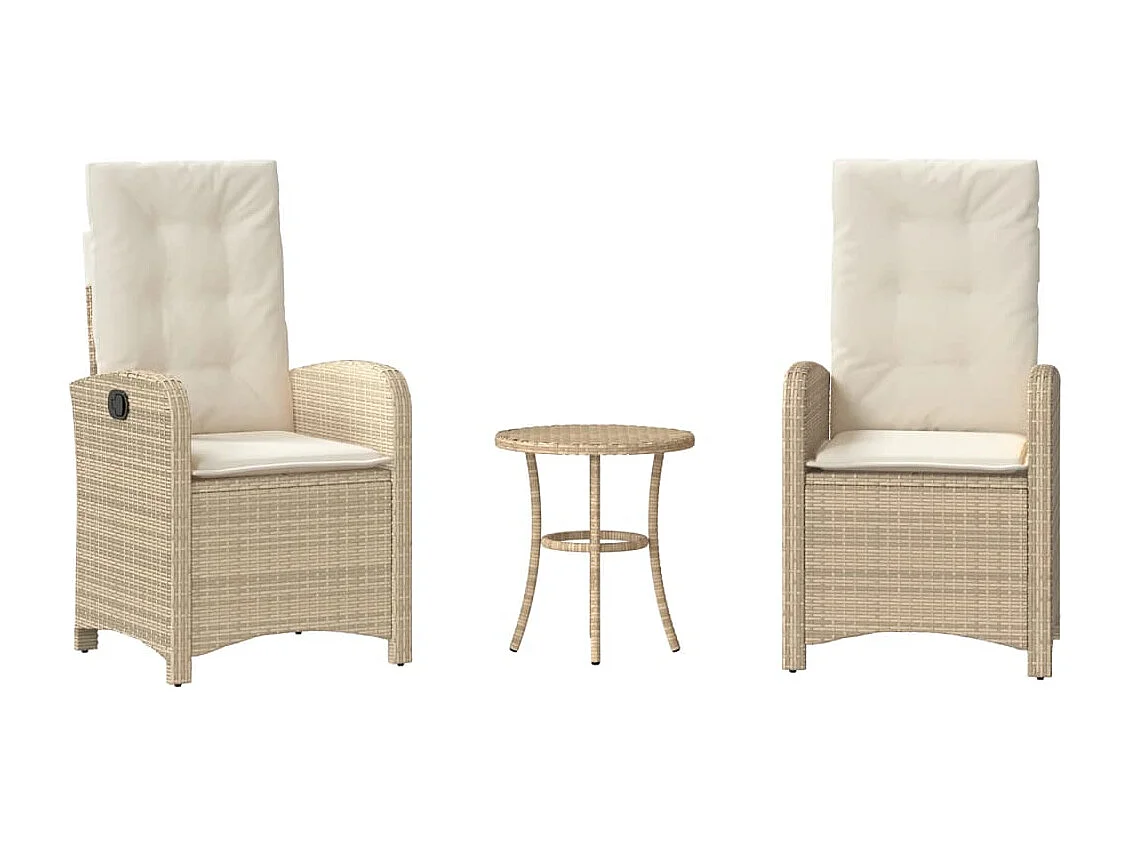 Ensemble de bistro 3 pièces avec coussins beige résine tressée