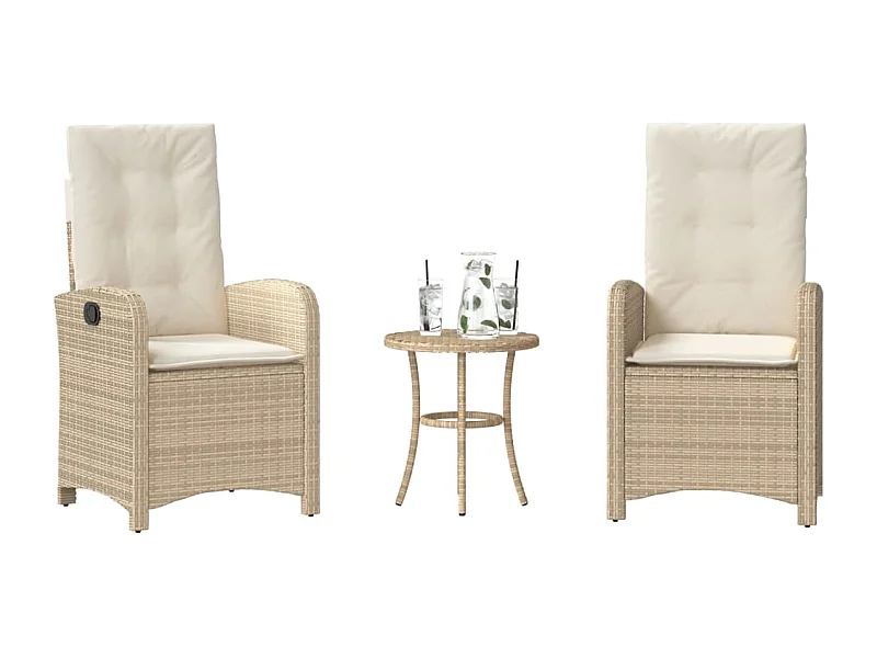 Ensemble de bistro 3 pièces avec coussins beige résine tressée