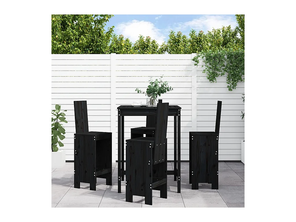 Ensemble de bar de jardin 5 pièces noir bois de pin massif