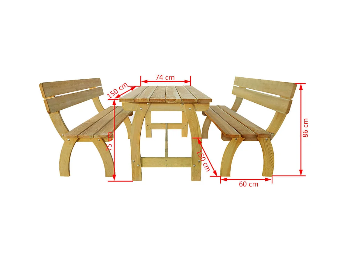 Table de brasserie avec 2 banquettes Pinède imprégnée