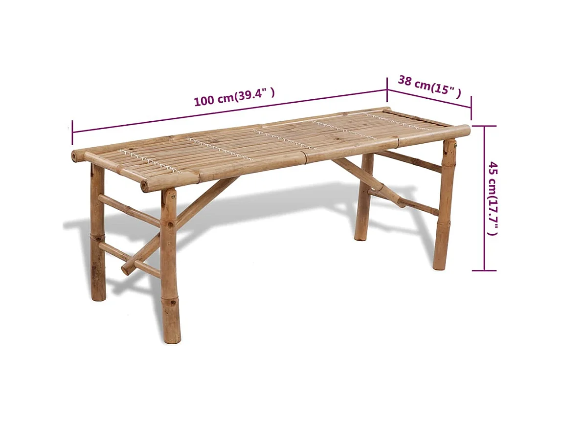 Table avec 2 bancs 100 cm Bambou