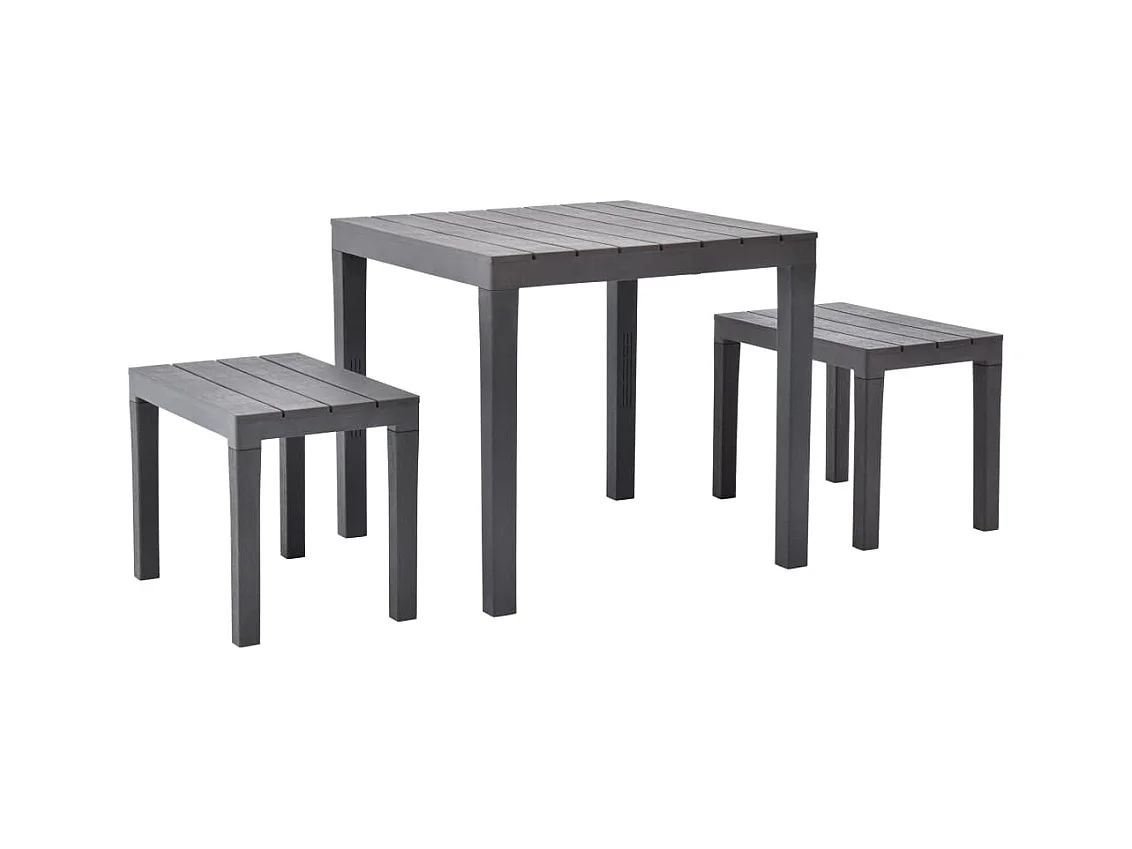 Table de jardin avec 2 bancs Plastique Marron