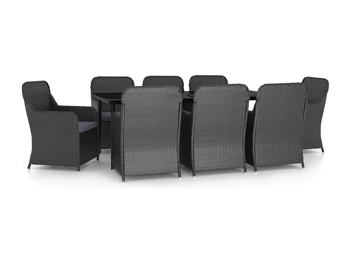 Juego de comedor para jardín 9 piezas con cojines negro