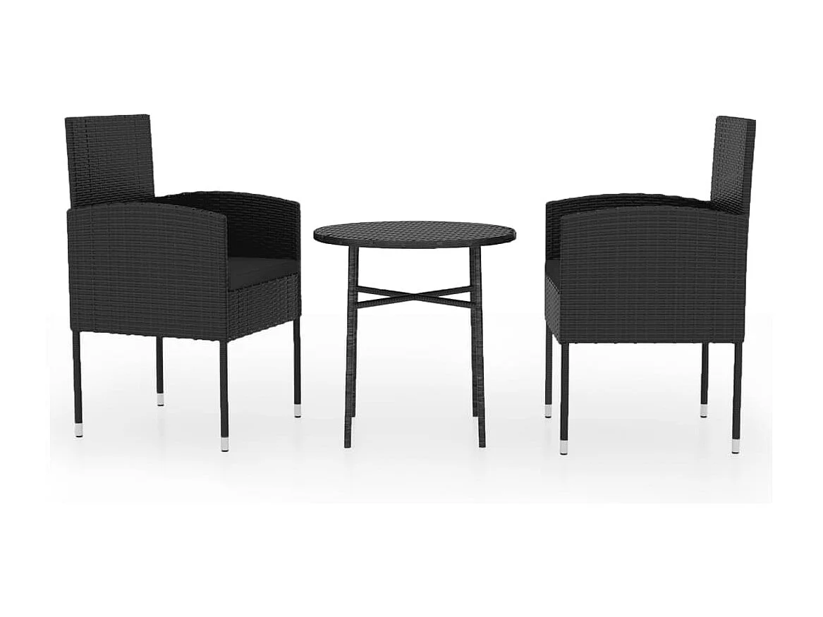 Juego de comedor para jardín 3 piezas ratán sintético negro