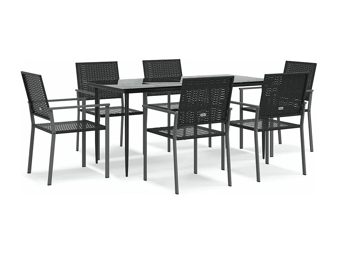 7 peças conjunto de jantar p/ jardim vime PE e aço