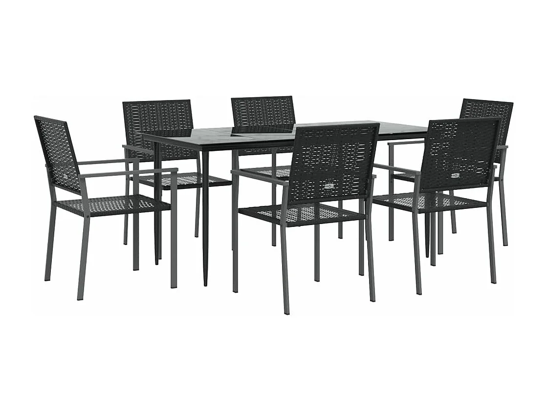 7 peças conjunto de jantar p/ jardim vime PE e aço