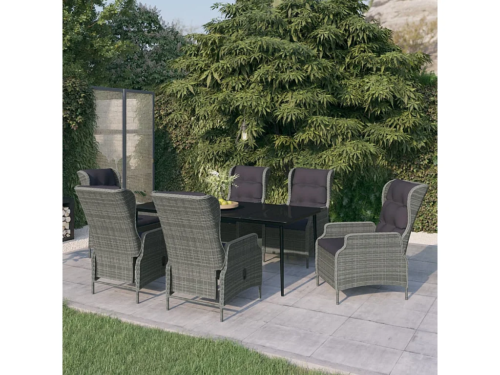 7 peças conjunto de jantar para jardim cinzento-claro