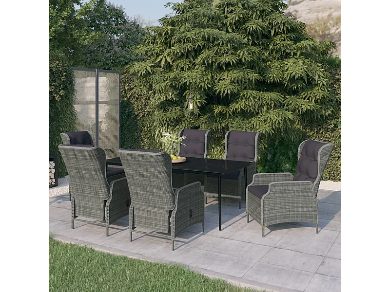 7 peças conjunto de jantar para jardim cinzento-claro