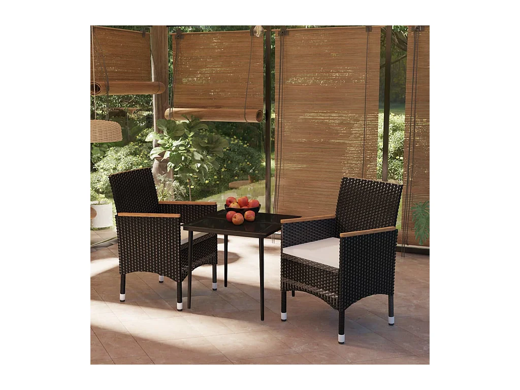 Mobilier de salle à manger de jardin 3 pièces avec coussins Noir