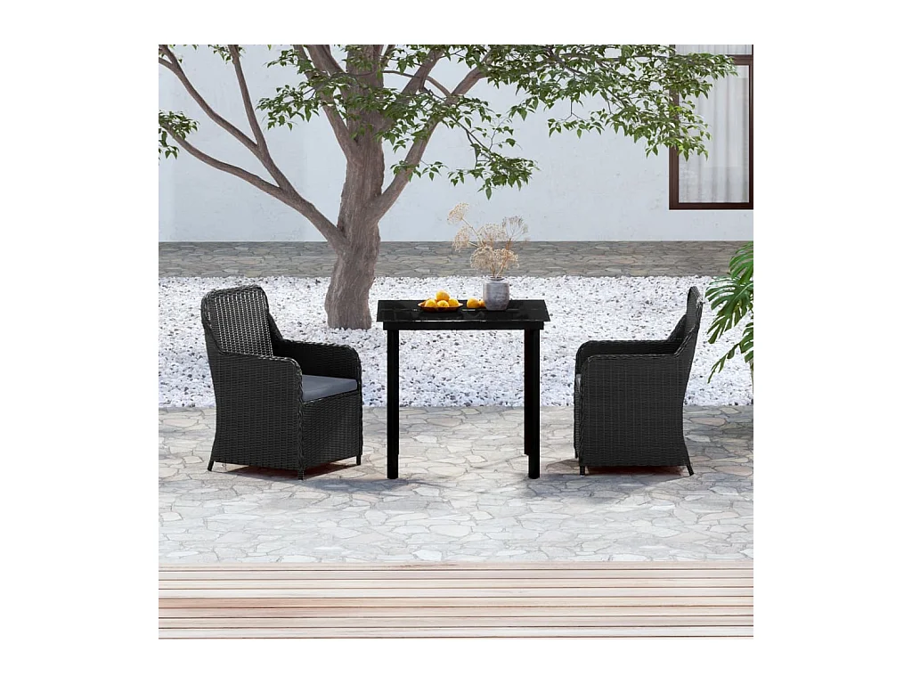Ensemble de salle à manger de jardin avec coussins 3 pièces Noir