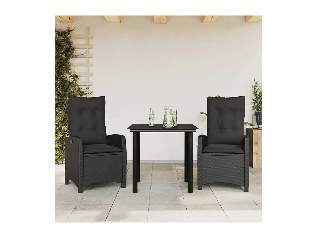 Ensemble à manger de jardin avec coussins 3 pièces Noir