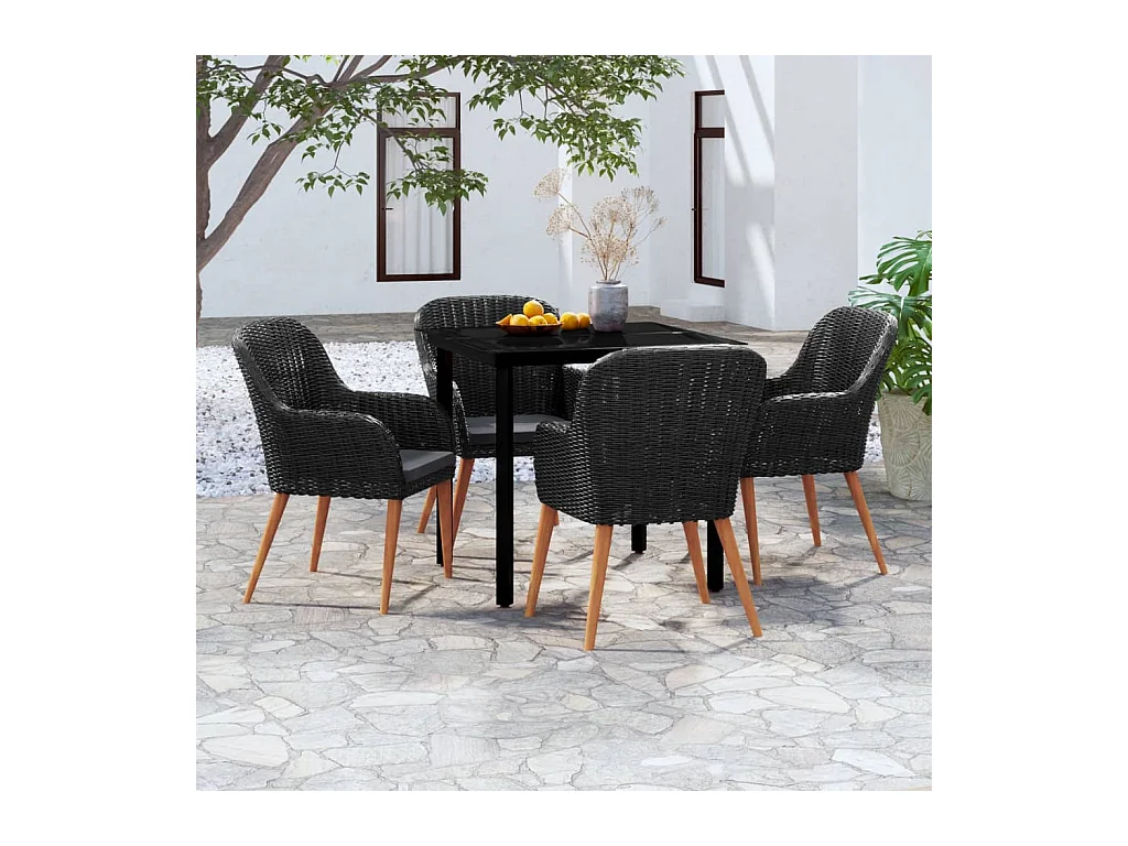 Juego de comedor de jardín 5 piezas con cojines negro