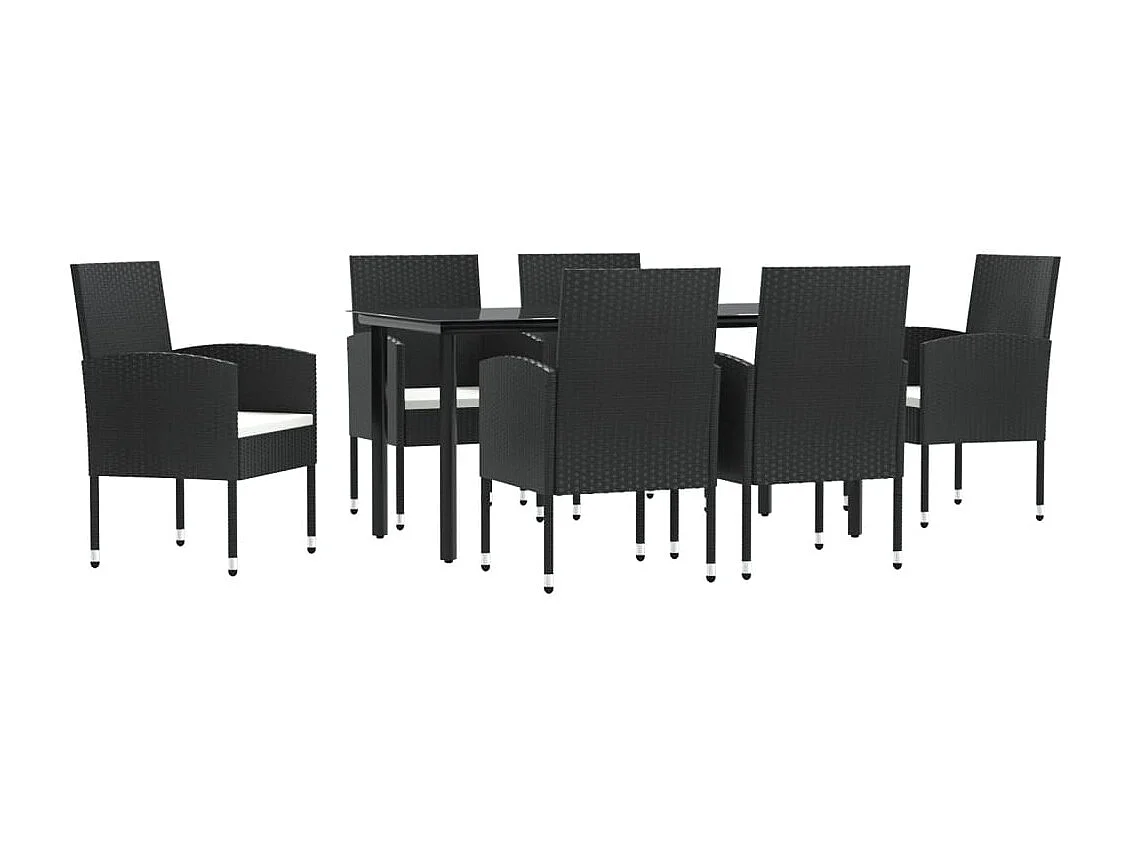 7 peças conjunto de jantar para jardim vime PE e aço preto