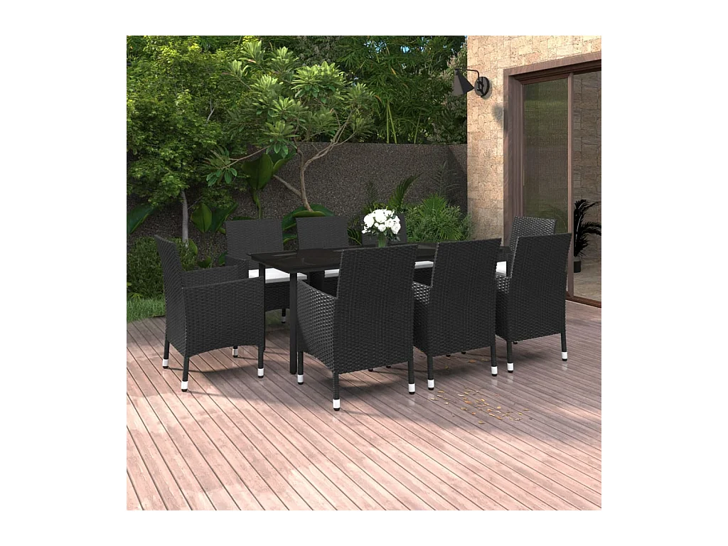 9-delige Tuinset met kussens poly rattan en glas
