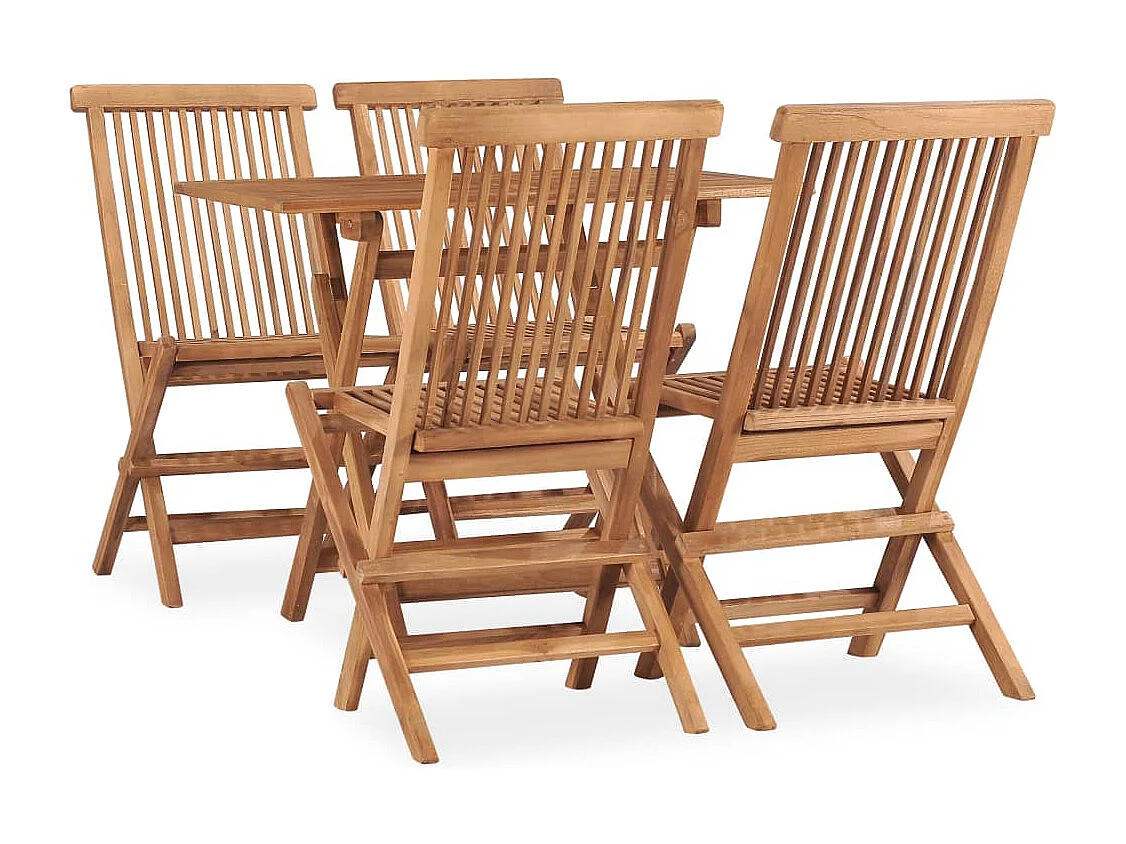 Mobilier à dîner d'extérieur pliable 5 pièces Bois solide de teck