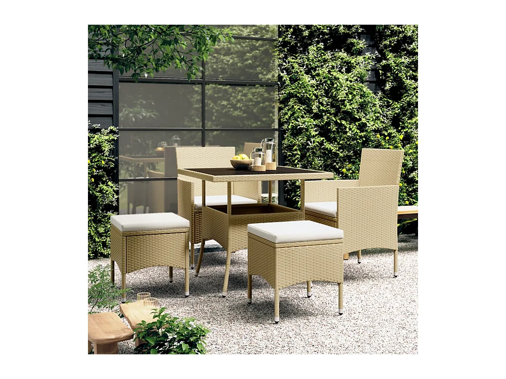 Ensemble de salle à manger de jardin 5 pièces Résine tressée Beige
