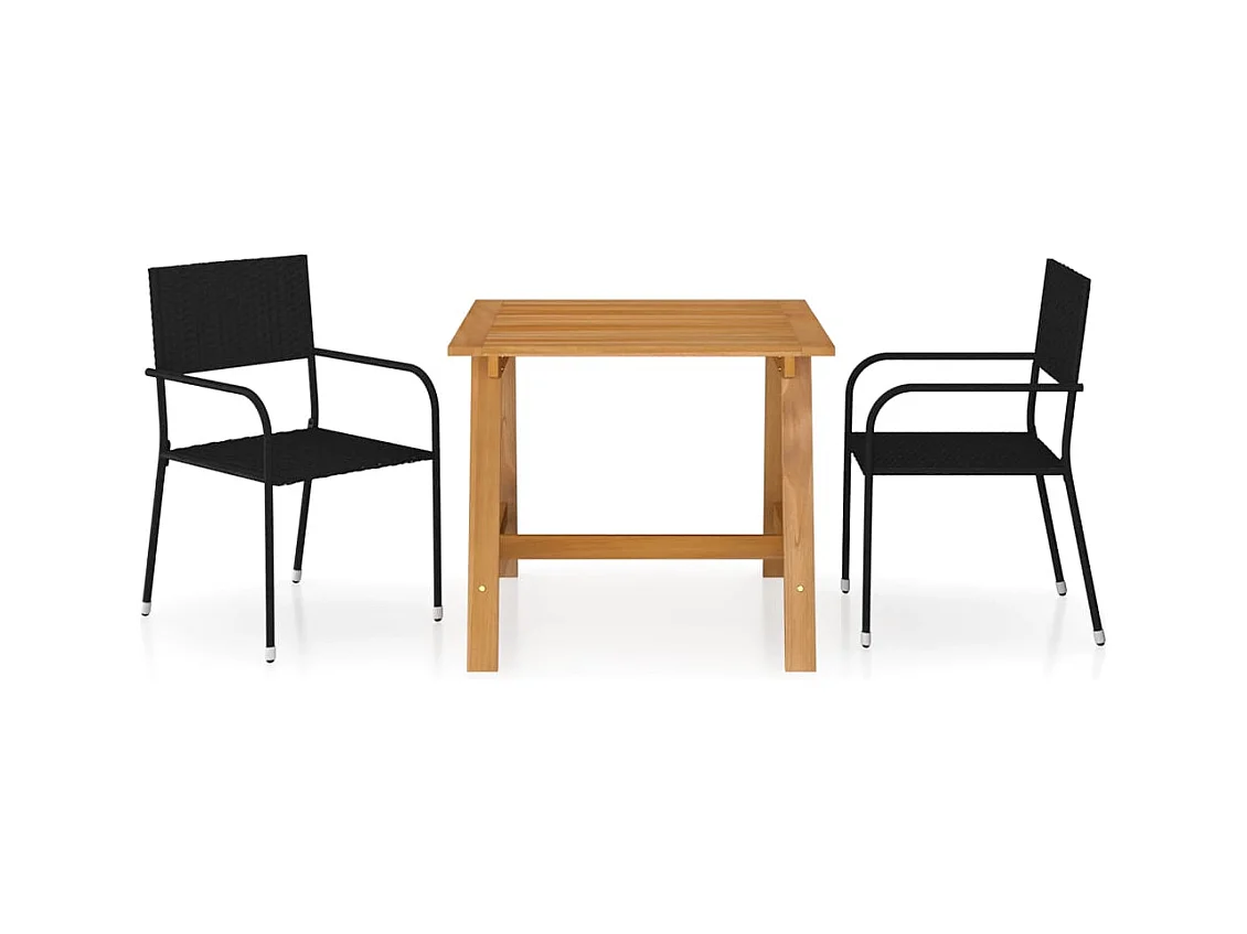 Ensemble de salle à manger de jardin 3 pièces Noir