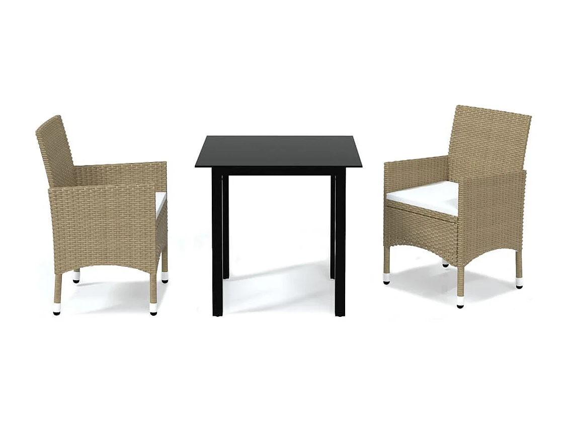 3 peças conjunto jantar p/ jardim c/ almofadões vime PE bege