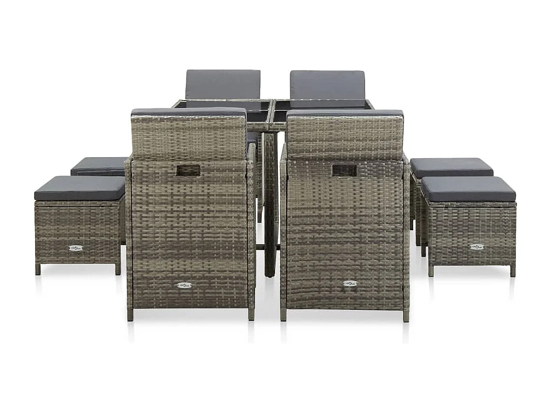 Mobilier à dîner de jardin 9 pièces et coussins Résine tressée Gris