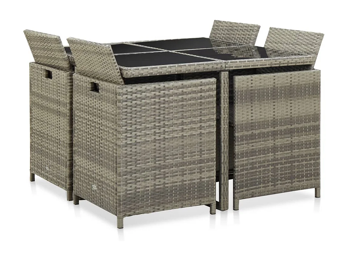 Mobilier à dîner de jardin 9 pièces et coussins Résine tressée Gris