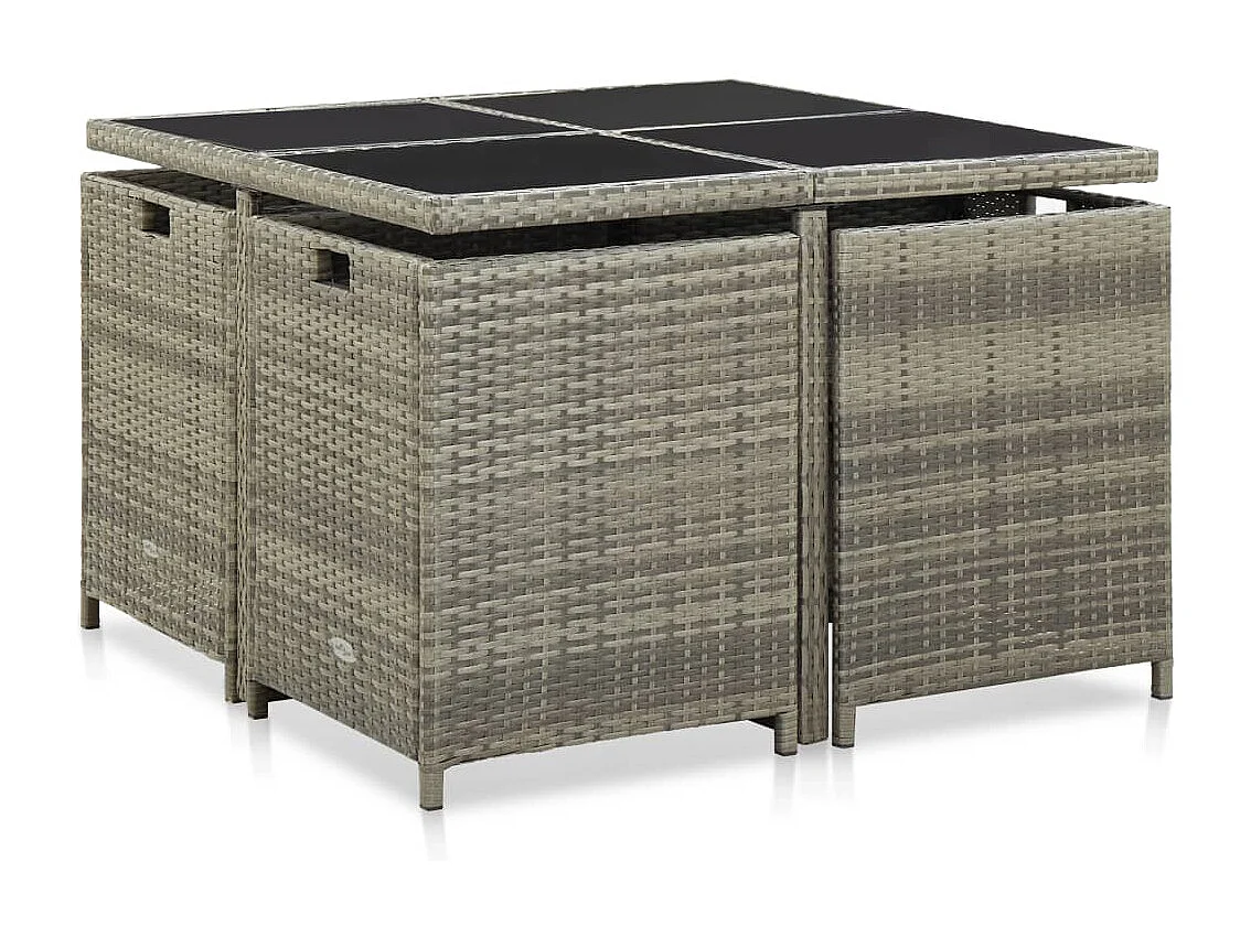 Mobilier à dîner de jardin 9 pièces et coussins Résine tressée Gris