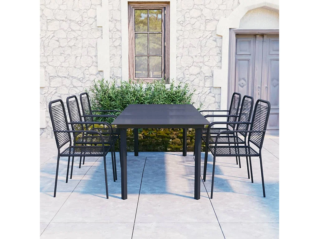 Set de comedor de jardín 7 piezas vidrio y acero negro