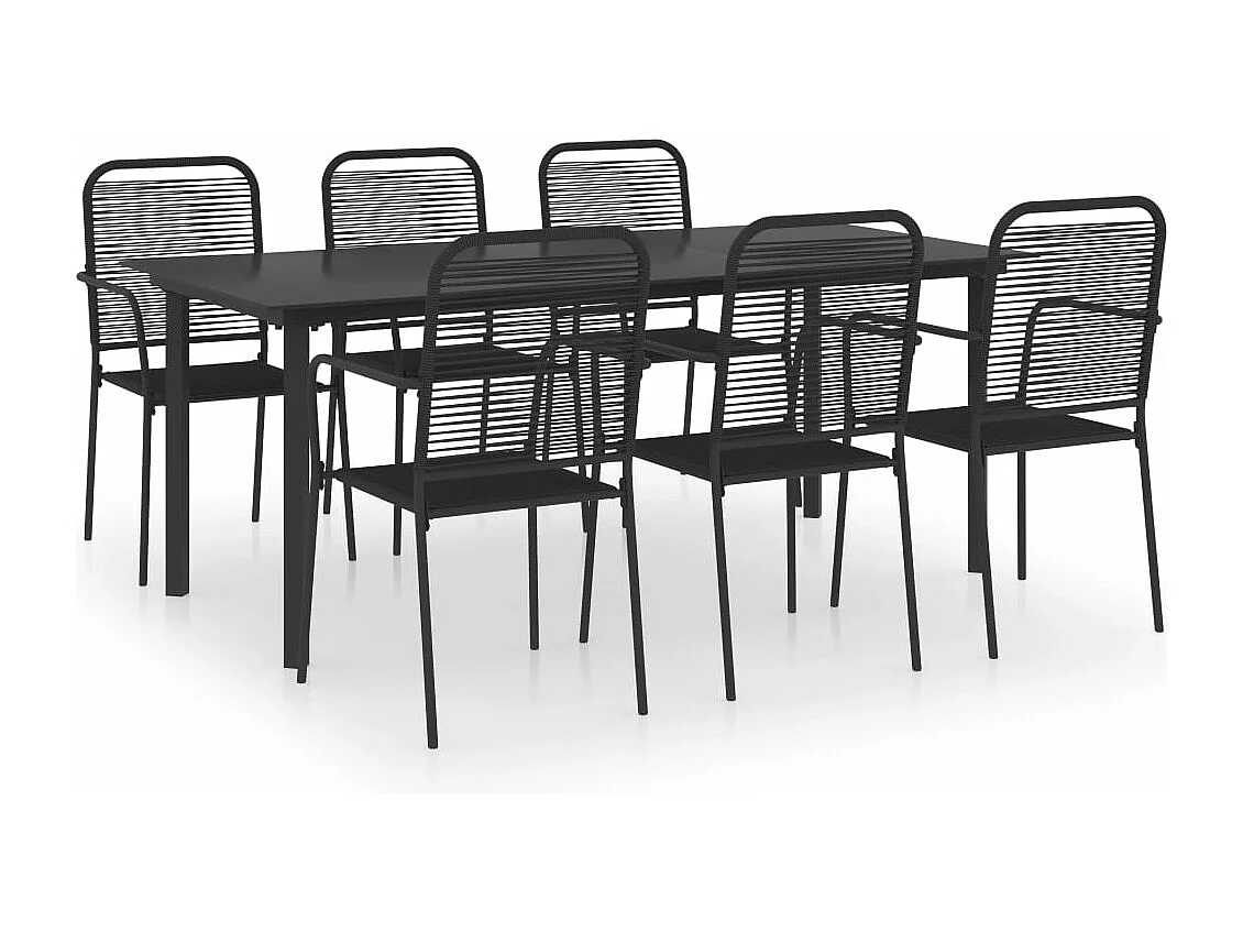 Set de comedor de jardín 7 piezas vidrio y acero negro