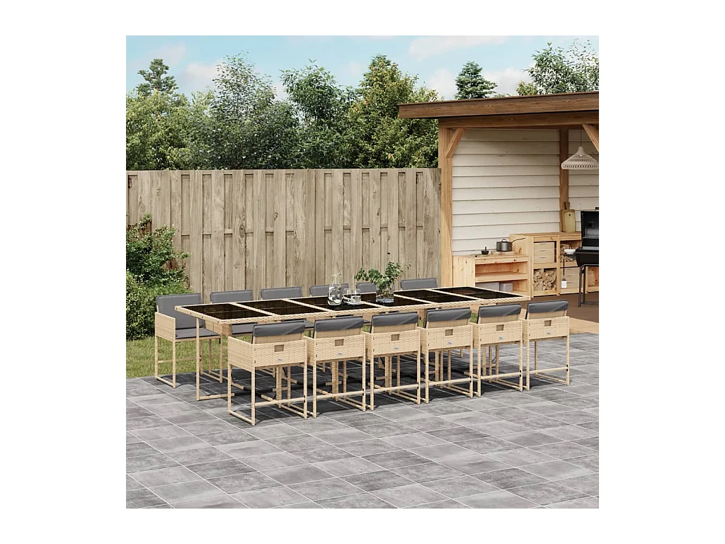 Ensemble à manger de jardin coussins 13 pièces mélange beige rotin